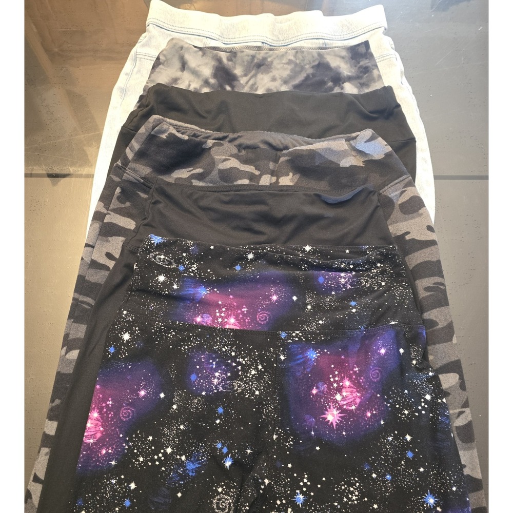 Lot of 6 Womens Leggings Large XL SHEIN Curve Time and Tru Galaxy Camo Black